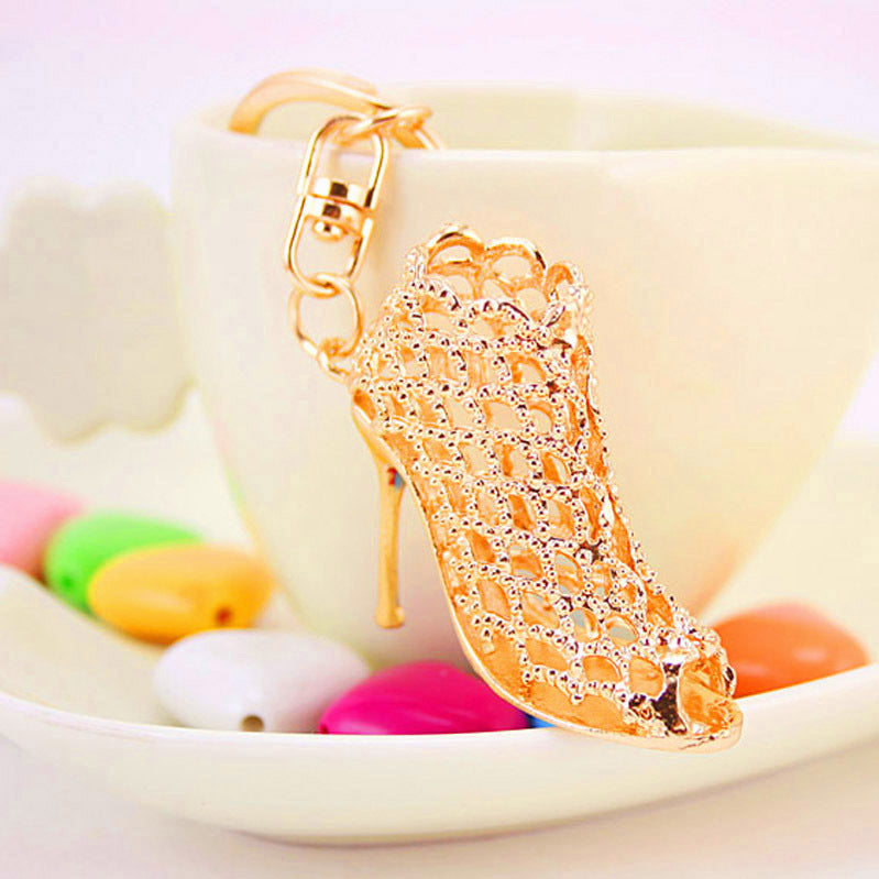 Wholesale Crystal Hollow High Heels Zinc Alloy Keychain